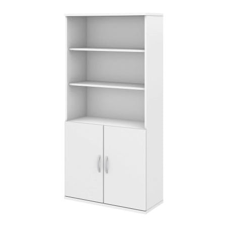 Bush Ind Bush Furniture 5-Shelf Bookcase with Doors - White - Studio C Series STC015WH